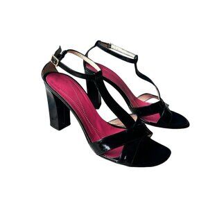 Kate Spade New York Black Patent Leather T-Strap‎ Block Heels Italy Size 7B